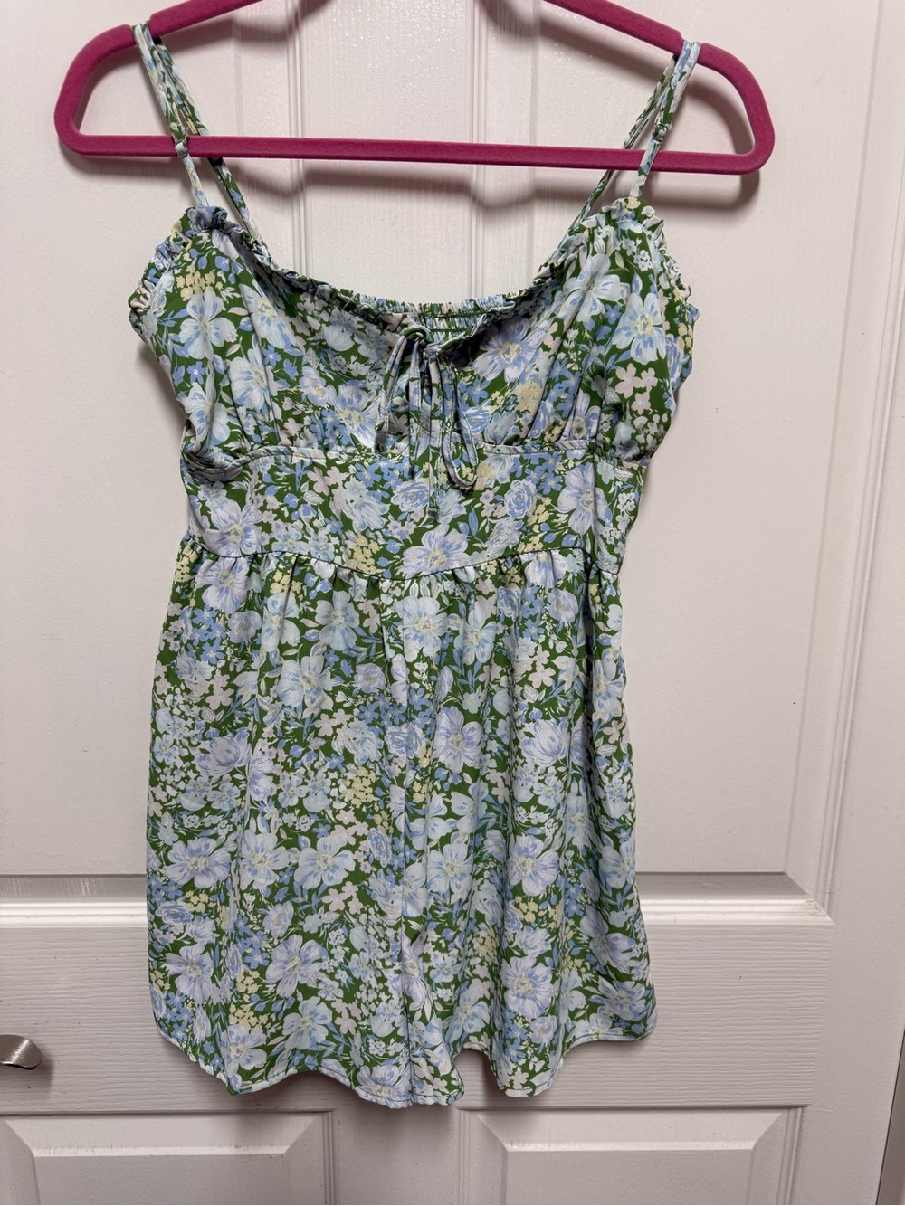 Love Tree Green Floral Romper with Light Blue Flowers